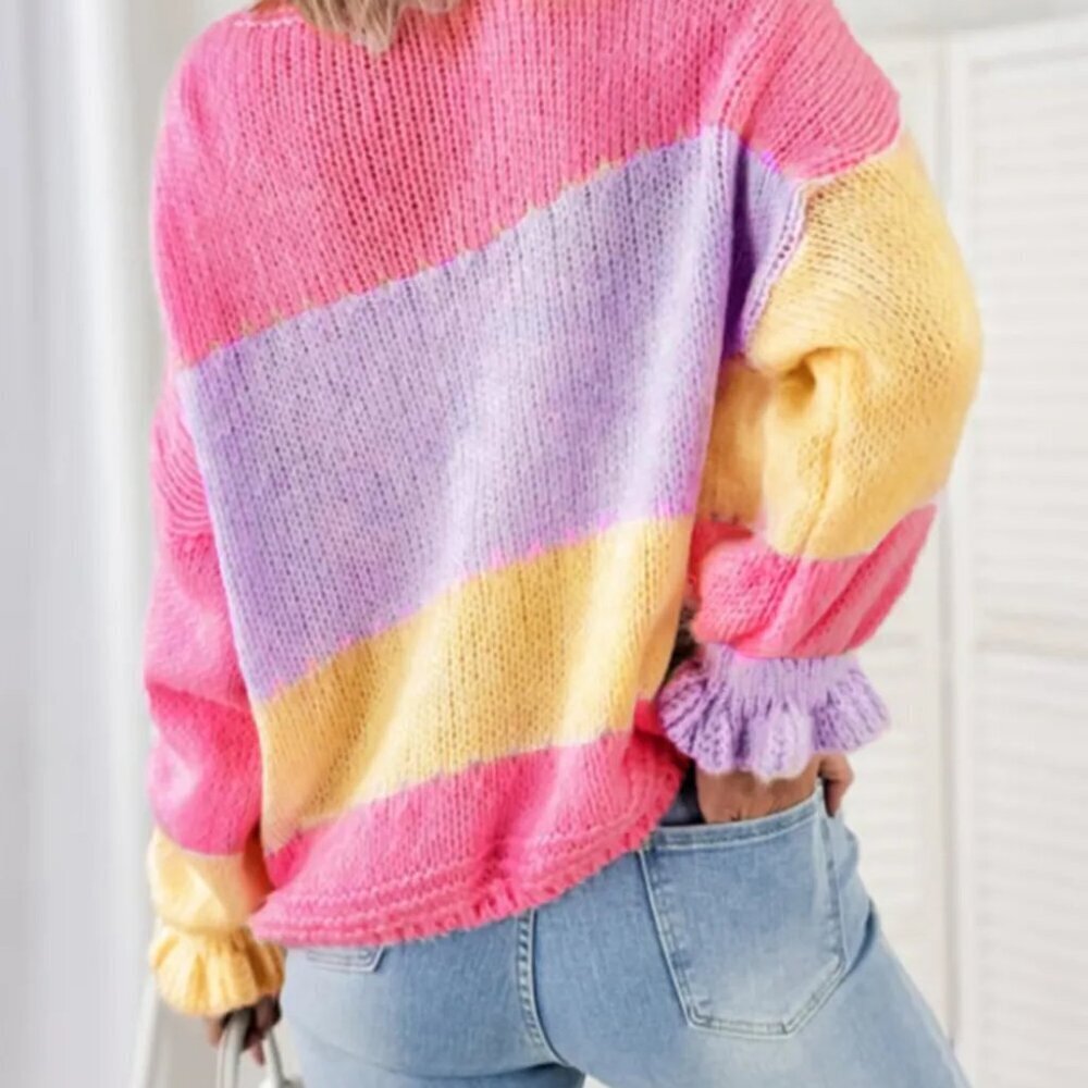 Color Block V-Neck Cardigan - Picture 2 of 4